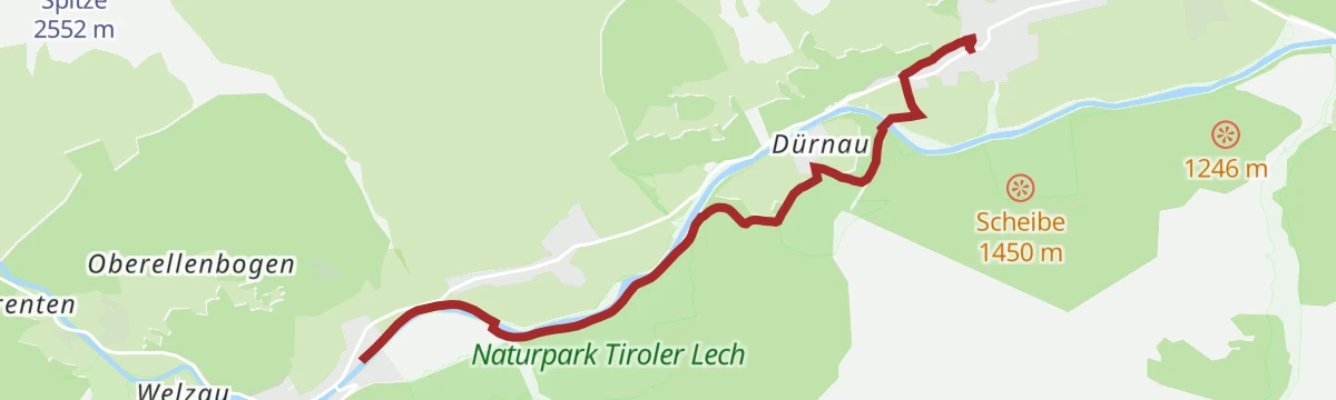 Route map: Lechweg Abschnitt: Steeg - Holzgau